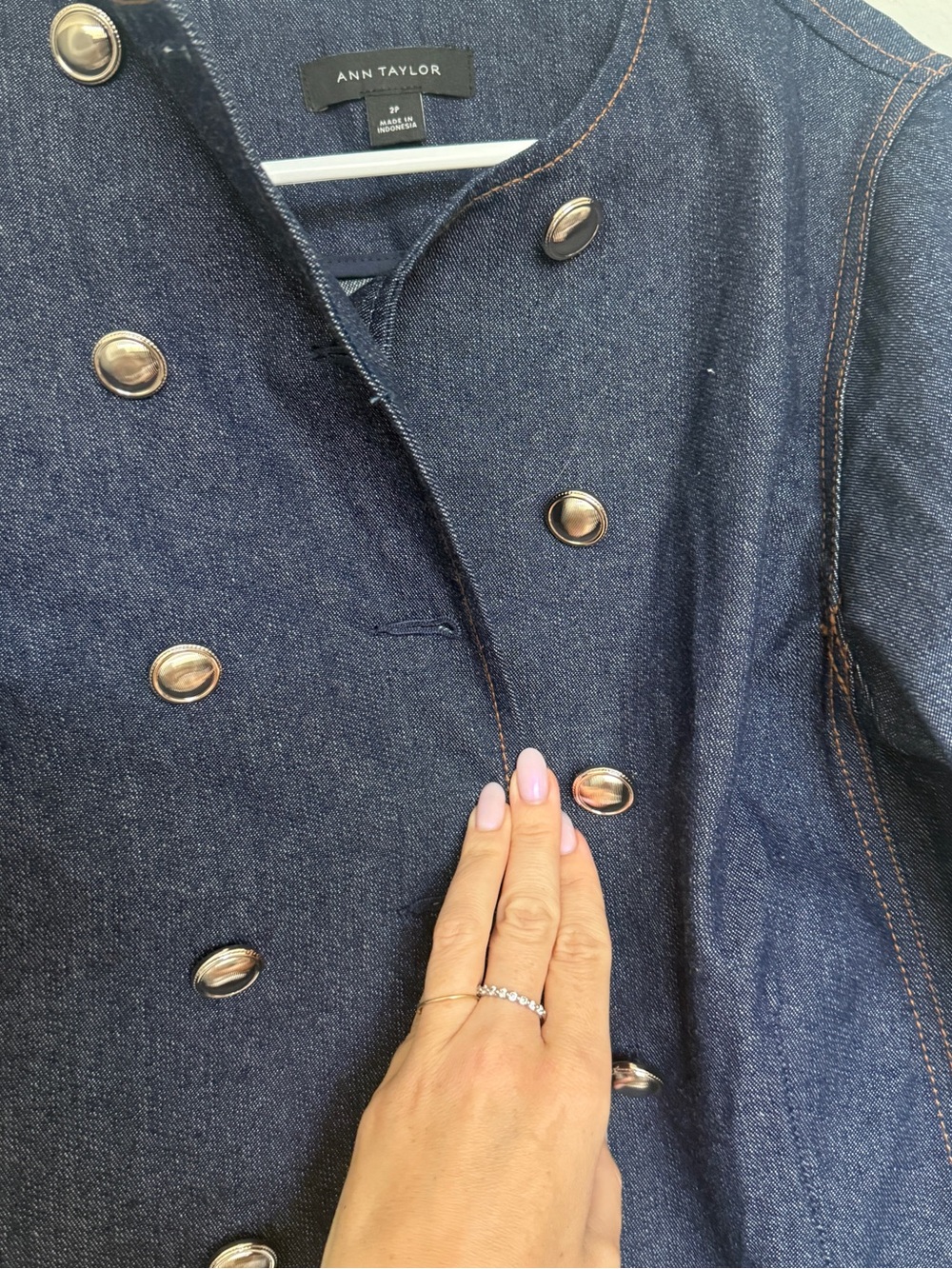 Ann Taylor Dark Blue Denim Double-Row Button Jacket - Picture 6 of 7
